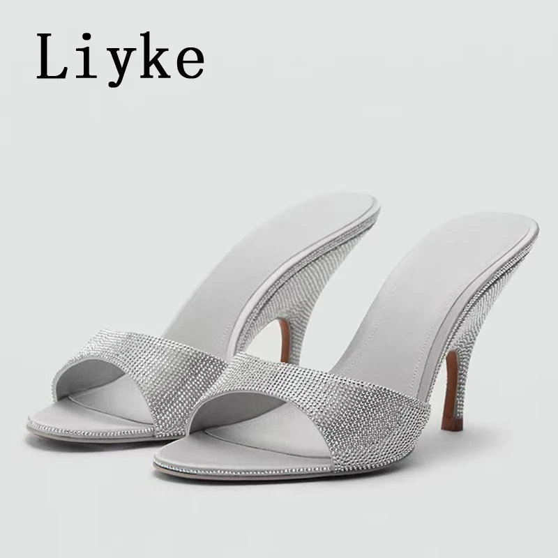 Liyke Silver Rhinestone Heeled Slippers Women Party Dress Shoes Fashion Slope Shape Thin Heels Mules Slides Sandal Zapatos Mujer
Liyke Silver Rhinestone Heeled Slippers Women Party Dress Shoes Fashion Slope Shape Thin Heels Mules Slides Sandal Zapatos Mujer