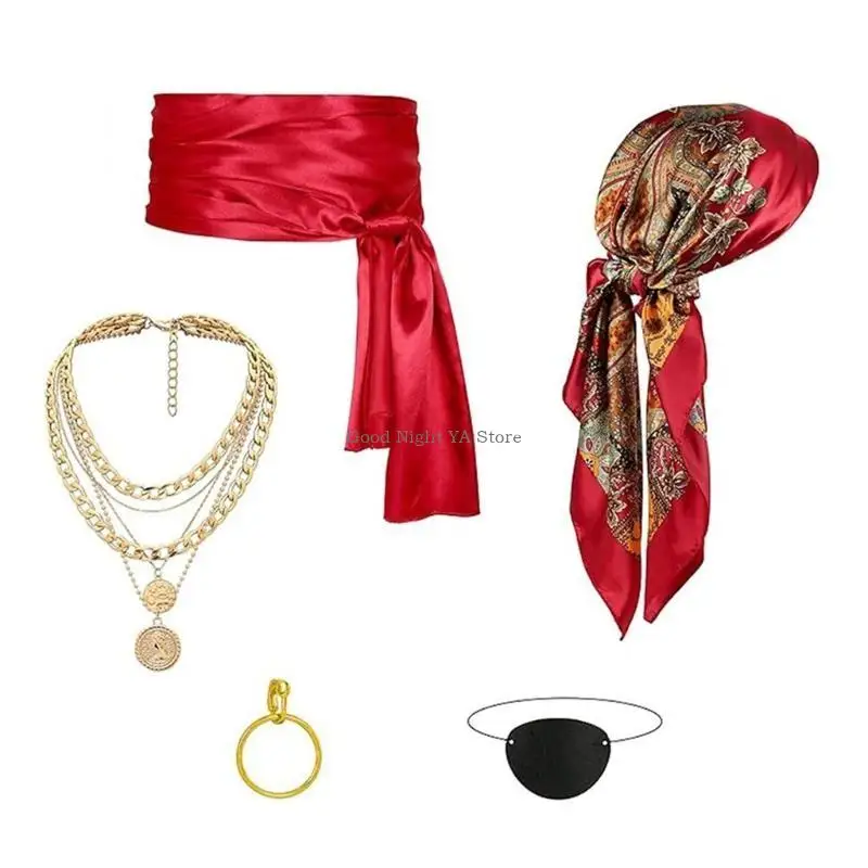 Captain Pirate Outfits Pirate Bandana Sash Necklace Earrings Eye Patches Women Men Captain Pirate Costume Accessories
Captain Pirate Outfits Pirate Bandana Sash Necklace Earrings Eye Patches Women Men Captain Pirate Costume Accessories
