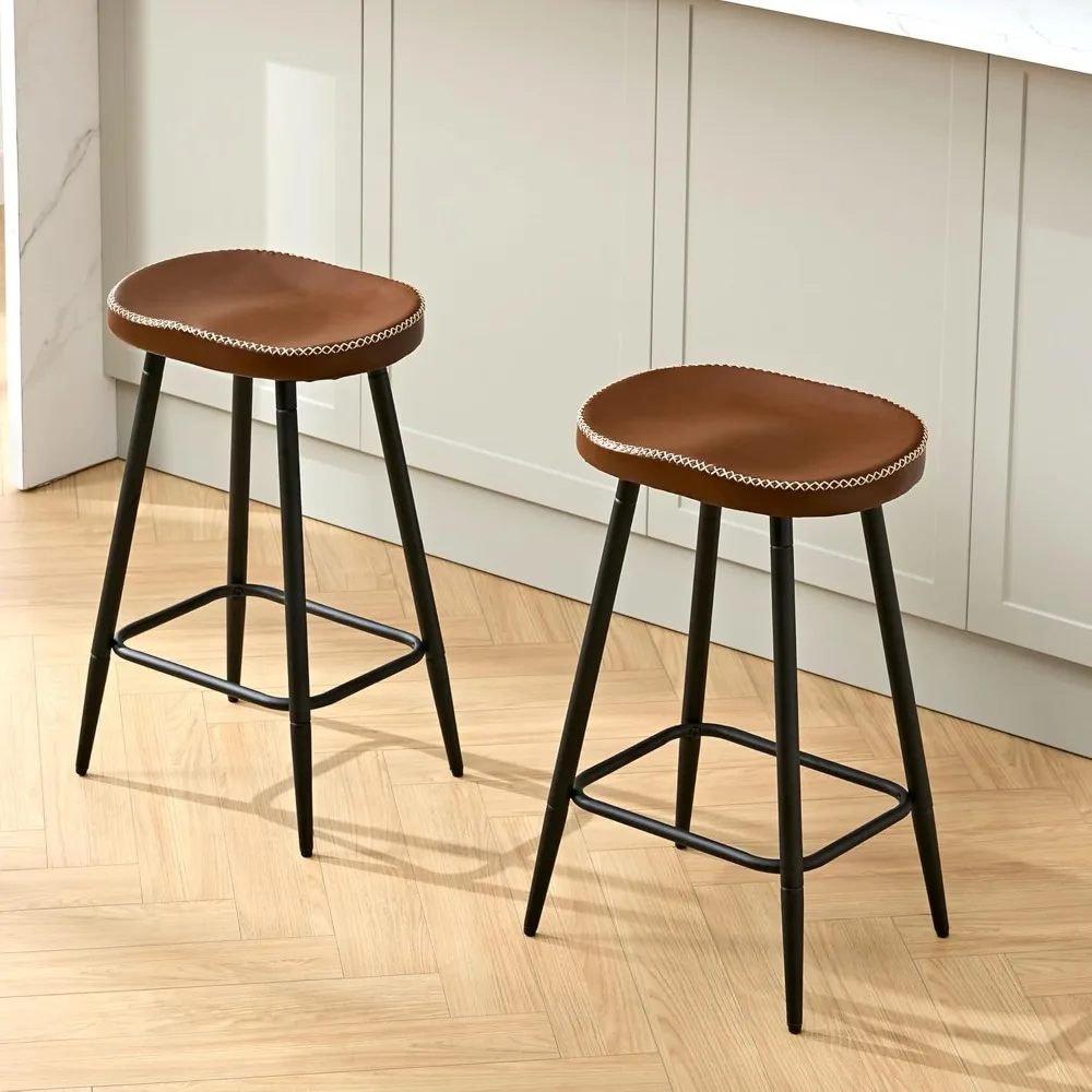 Bar Stools Set of 2, Modern 24" Counter Height Bar Stools, Brown Faux Leather Backless Saddle Stools for Kitchen Island (Brown,
Bar Stools Set of 2, Modern 24" Counter Height Bar Stools, Brown Faux Leather Backless Saddle Stools for Kitchen Island (Brown,