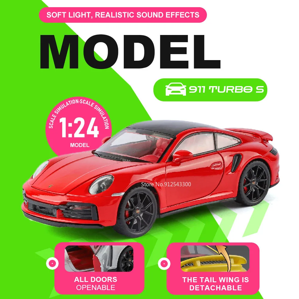 1:24 Scale 911 Turbo S Cayenne Model Car Toy Music Light Pull Back Doors Opened Supercar Models Toys for Children's Holiday Gift
1:24 Scale 911 Turbo S Cayenne Model Car Toy Music Light Pull Back Doors Opened Supercar Models Toys for Children's Holiday Gift