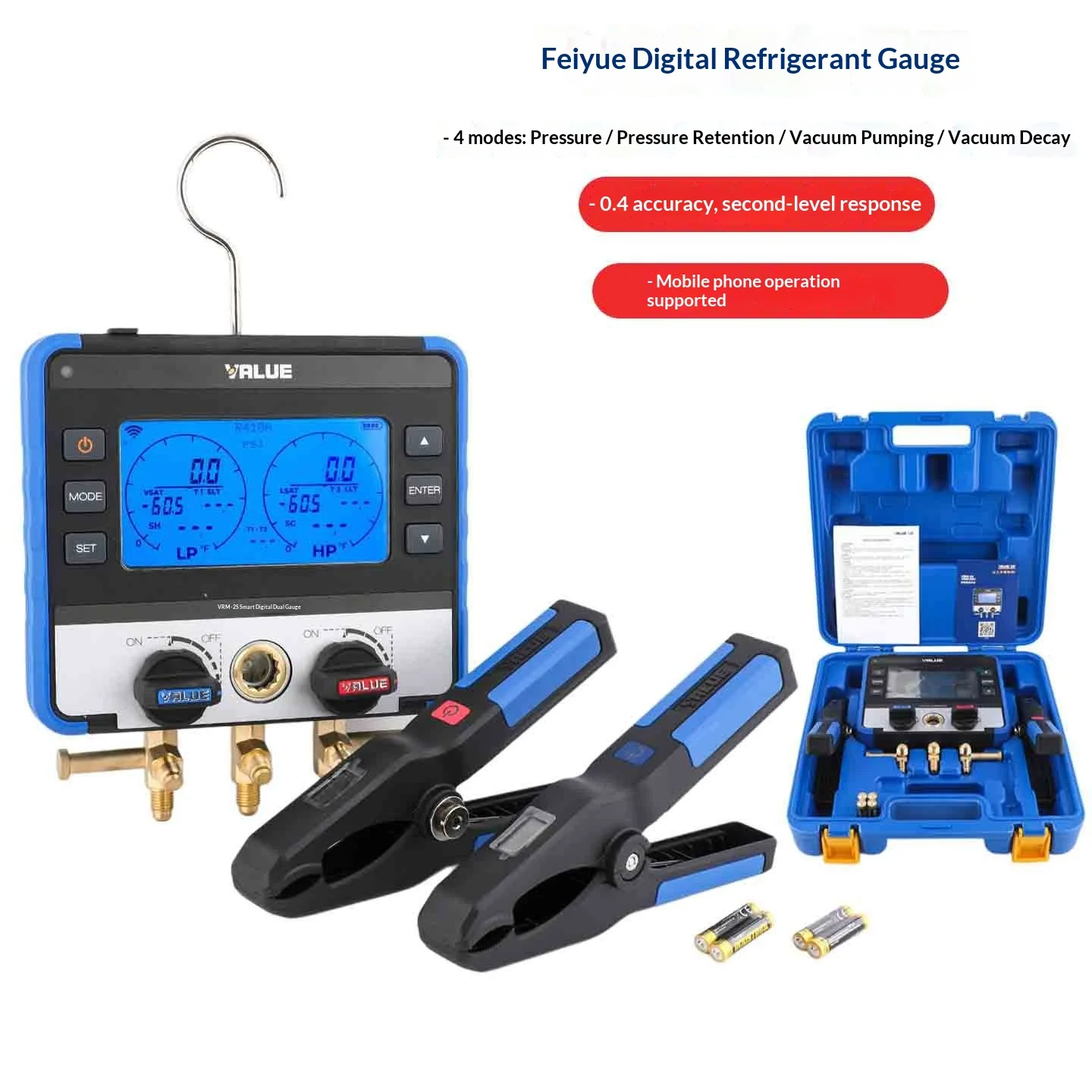 VALUE Industrial Metal Battery-Powered Digital Manifold VRM2S with HD Display
VALUE Industrial Metal Battery-Powered Digital Manifold VRM2S with HD Display