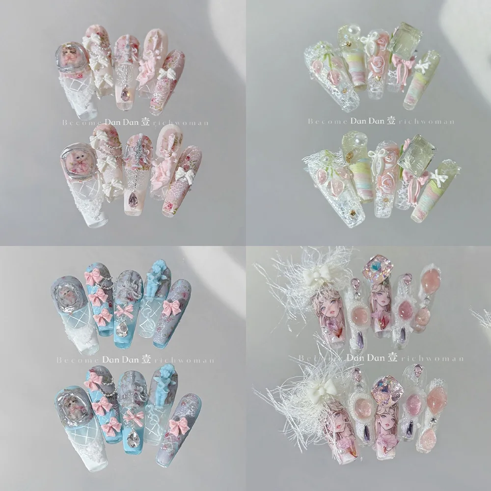 Gentle Princess French Glitter Powder Pearl Long Coffin Fake Nail Handmade Flowers Diamond Cat Bowknot Nail Patch Birthday Gift
Gentle Princess French Glitter Powder Pearl Long Coffin Fake Nail Handmade Flowers Diamond Cat Bowknot Nail Patch Birthday Gift