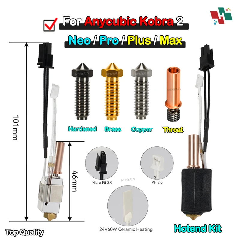 Для Anycubic Kobra 2 Plus/ Kobra2 Pro/Neo/ Max Hotend Kit, фотографический картридж 0,4 мм, латунные медные закаленные насадки
Для Anycubic Kobra 2 Plus/ Kobra2 Pro/Neo/ Max Hotend Kit, фотографический картридж 0,4 мм, латунные медные закаленные насадки