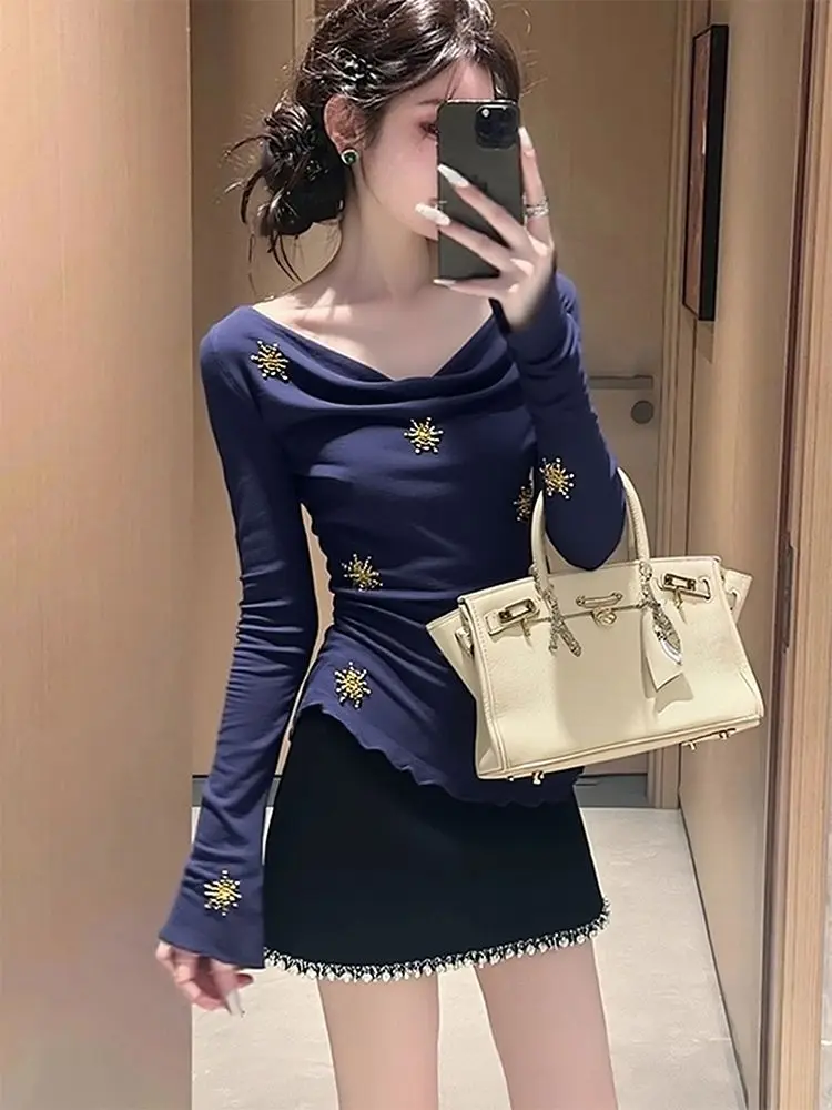 Trend Diamond Flared Collar Long-Sleeve Tshirt Women Streetwear Slim Top Spring Autumn Tees Outerwear Retro Gothic Top Kawaii
Trend Diamond Flared Collar Long-Sleeve Tshirt Women Streetwear Slim Top Spring Autumn Tees Outerwear Retro Gothic Top Kawaii