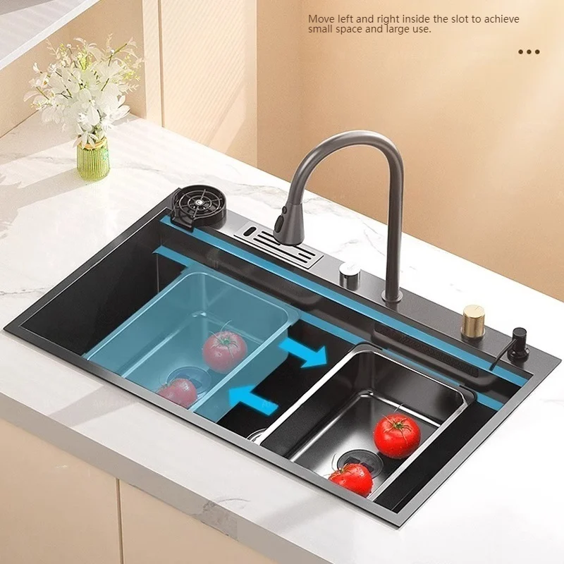 Stainless Steel Extra Large Single Slot Undermount Waterfall Kitchen Sink with Cup Washer Multifunctional
Stainless Steel Extra Large Single Slot Undermount Waterfall Kitchen Sink with Cup Washer Multifunctional