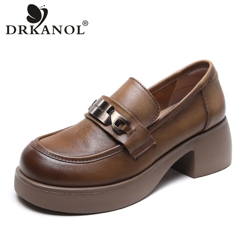 Модные Лоферы DRKANOL на массивной платформе, женские туфли-лодочки без шнуровки, весенняя обувь с круглым носком на толстом высоком каблуке из натуральной кожи и металла для отдыха
Модные Лоферы DRKANOL на массивной платформе, женские туфли-лодочки без шнуровки, весенняя обувь с круглым носком на толстом высоком каблуке из натуральной кожи и металла для отдыха