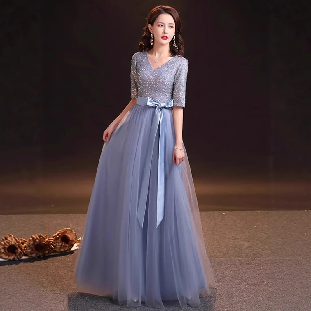 Adult Chorus Performance Dresses Grey Long Skirt Women's Fashion Slimming Gown Wedding Ceremony Show Performances Chinese Style
Adult Chorus Performance Dresses Grey Long Skirt Women's Fashion Slimming Gown Wedding Ceremony Show Performances Chinese Style