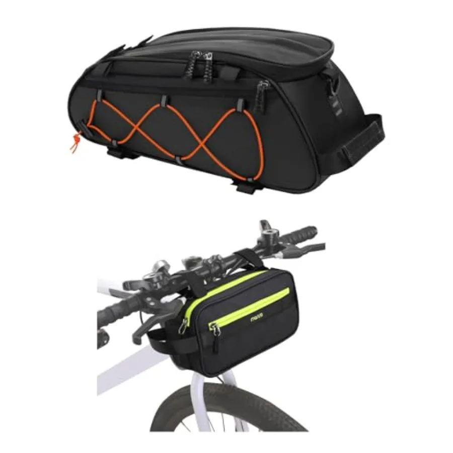 Bike Handlebar Bag, Bicycle Frame Bag with Shoulder StrapandBike Rack Bag with 2 Removable Bike Panniers, Waterproof Bike Trunk
Bike Handlebar Bag, Bicycle Frame Bag with Shoulder StrapandBike Rack Bag with 2 Removable Bike Panniers, Waterproof Bike Trunk
