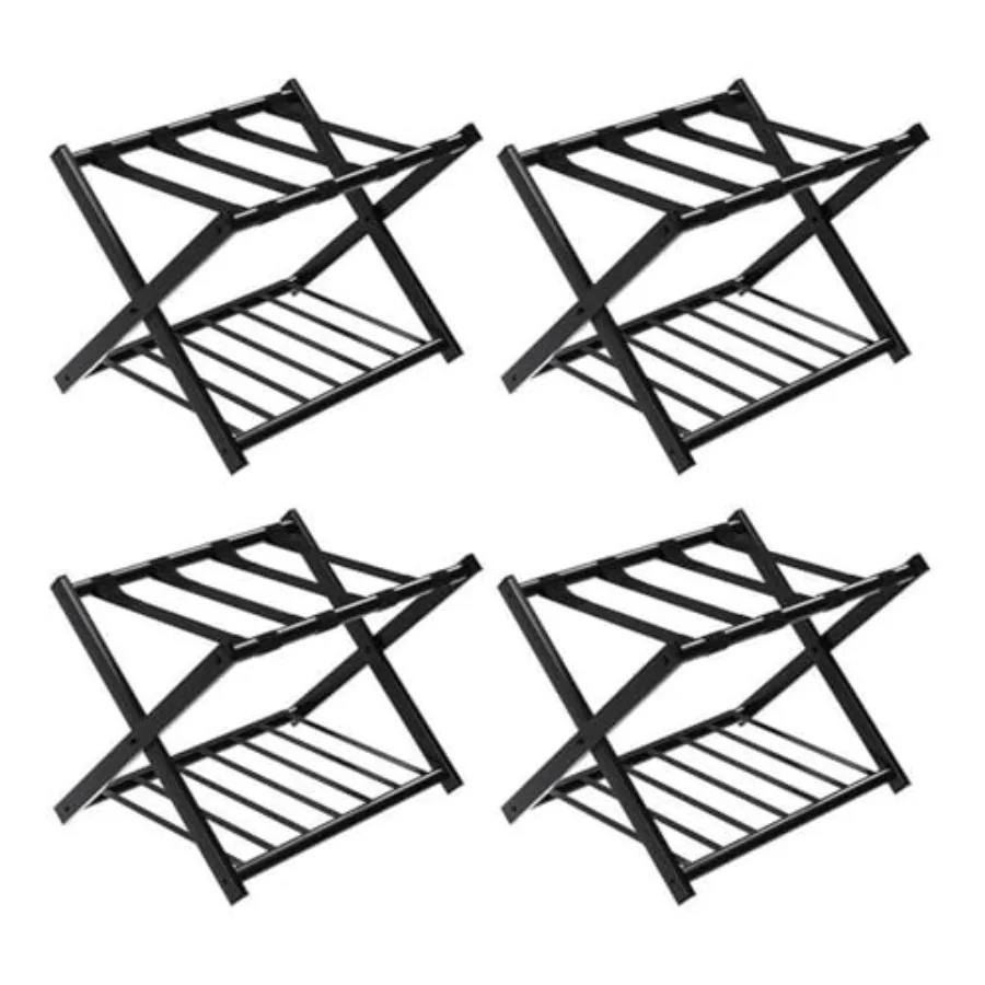 Pemberly Row Wood Folding Luggage Rack, Black Finish, 23" H x 17" W x 27" L, Pine Wood with Nylon Belts, Set of 4, Shoe Storage
Pemberly Row Wood Folding Luggage Rack, Black Finish, 23" H x 17" W x 27" L, Pine Wood with Nylon Belts, Set of 4, Shoe Storage