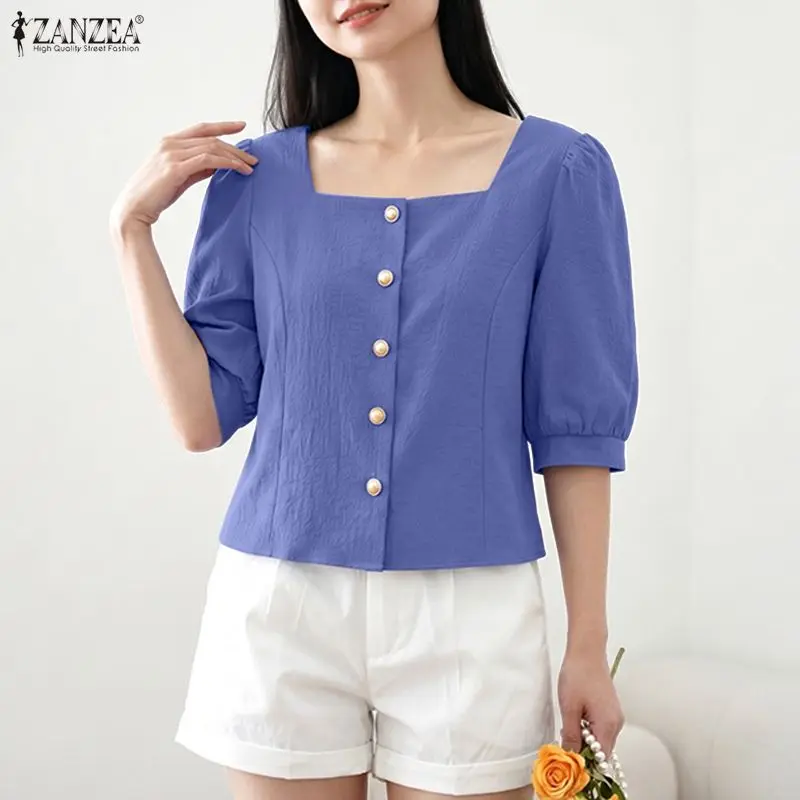 Fashion ZANZEA Summer Autumn Women Blouses Square Collar Solid Color Tops Half Sleeve Tee Blusas Fashion Streetwear Oversize
Fashion ZANZEA Summer Autumn Women Blouses Square Collar Solid Color Tops Half Sleeve Tee Blusas Fashion Streetwear Oversize