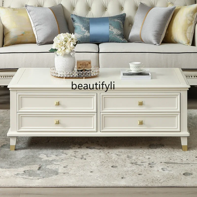 American solid wood coffee table TV cabinet combination modern living room white drawer storage furniture9338
American solid wood coffee table TV cabinet combination modern living room white drawer storage furniture9338