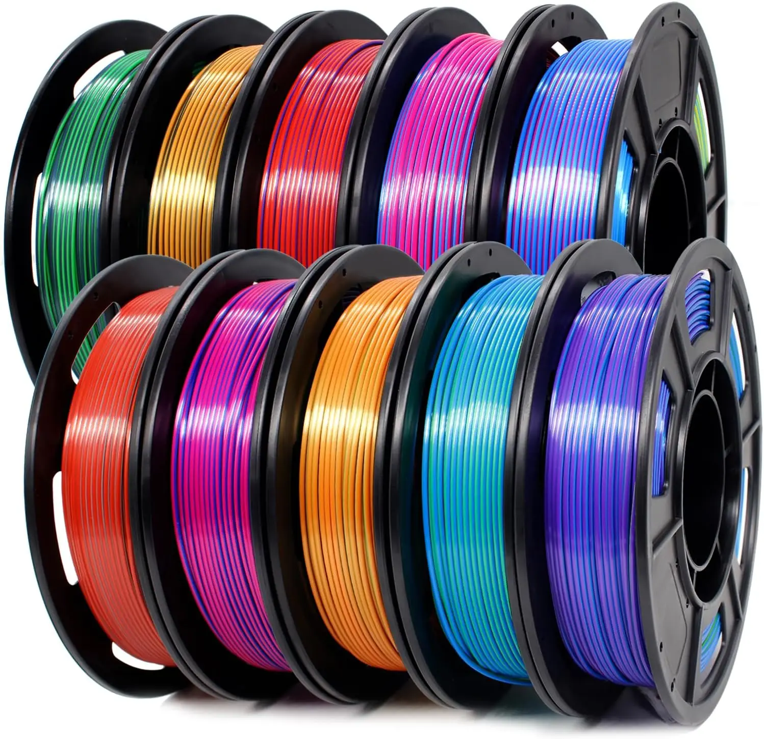 Silk PLA Filament Bundle, 1.75mm Multicolor 250g*10 Rolls for FDM 3D Printers
Silk PLA Filament Bundle, 1.75mm Multicolor 250g*10 Rolls for FDM 3D Printers