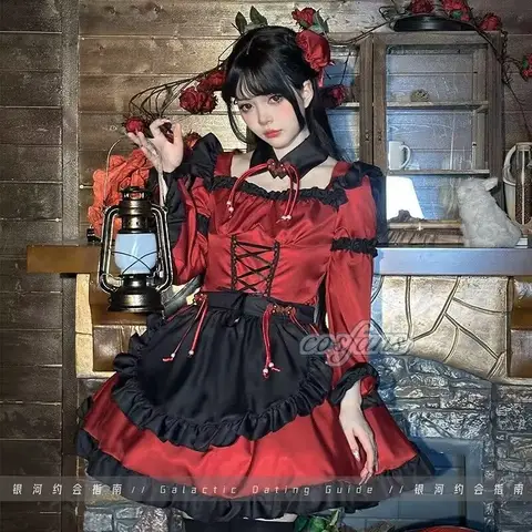 Gothic Maid Devil Cosplay Costumes Women Plus Size Halloween Sweet Lolita Cat Girl Bunny Party Princess Dress Sissy Waitress New