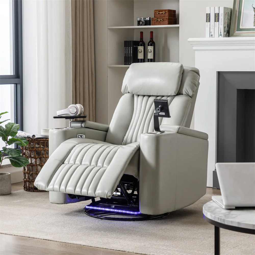 270° Power Swivel Recliner Home Theater Seating Gaming Couch Sofa With LED Light Strip Cup Holder with Tray Table Phone Holder
270° Power Swivel Recliner Home Theater Seating Gaming Couch Sofa With LED Light Strip Cup Holder with Tray Table Phone Holder
