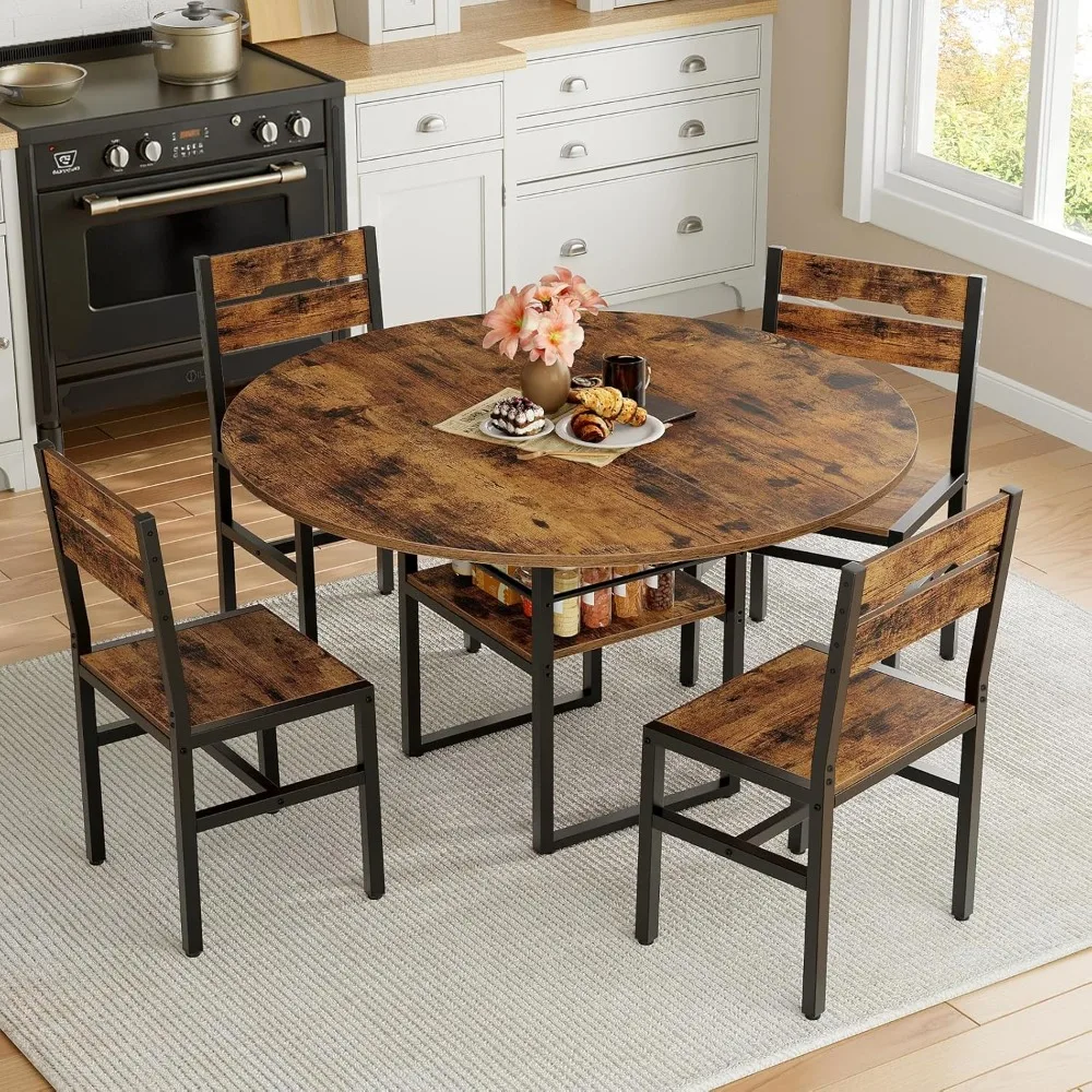 Round Dining Table Set for 4, 5-Piece Kitchen Table and Chairs with Storage Shelf, Circle Dinner Table Set, Customized
Round Dining Table Set for 4, 5-Piece Kitchen Table and Chairs with Storage Shelf, Circle Dinner Table Set, Customized