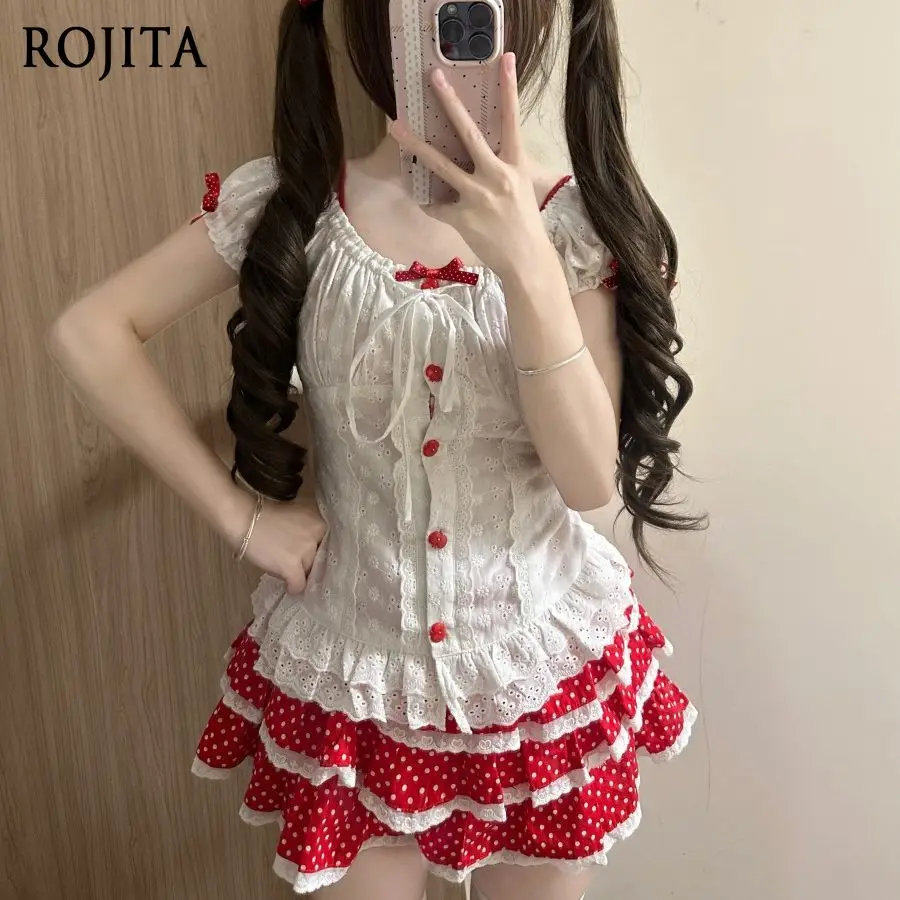 Sweet Wind Lace Short Sleeve Shirt Women's Summer Unique Chic Top Women's Retro Polka Dot Tiered Mini Skirt
Sweet Wind Lace Short Sleeve Shirt Women's Summer Unique Chic Top Women's Retro Polka Dot Tiered Mini Skirt
