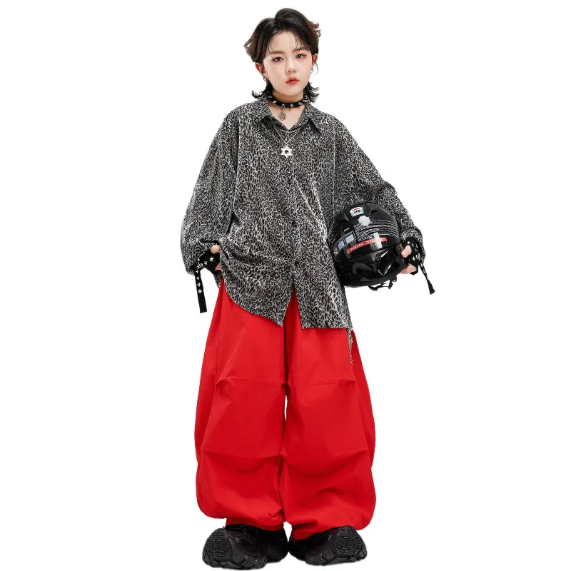 Kid Kpop Hip Hop Clothing Silver Leopard Print Long Sleeve Shirt Red Casual Parachute Pants for Girl Boy Dance Costumes Clothes
Kid Kpop Hip Hop Clothing Silver Leopard Print Long Sleeve Shirt Red Casual Parachute Pants for Girl Boy Dance Costumes Clothes