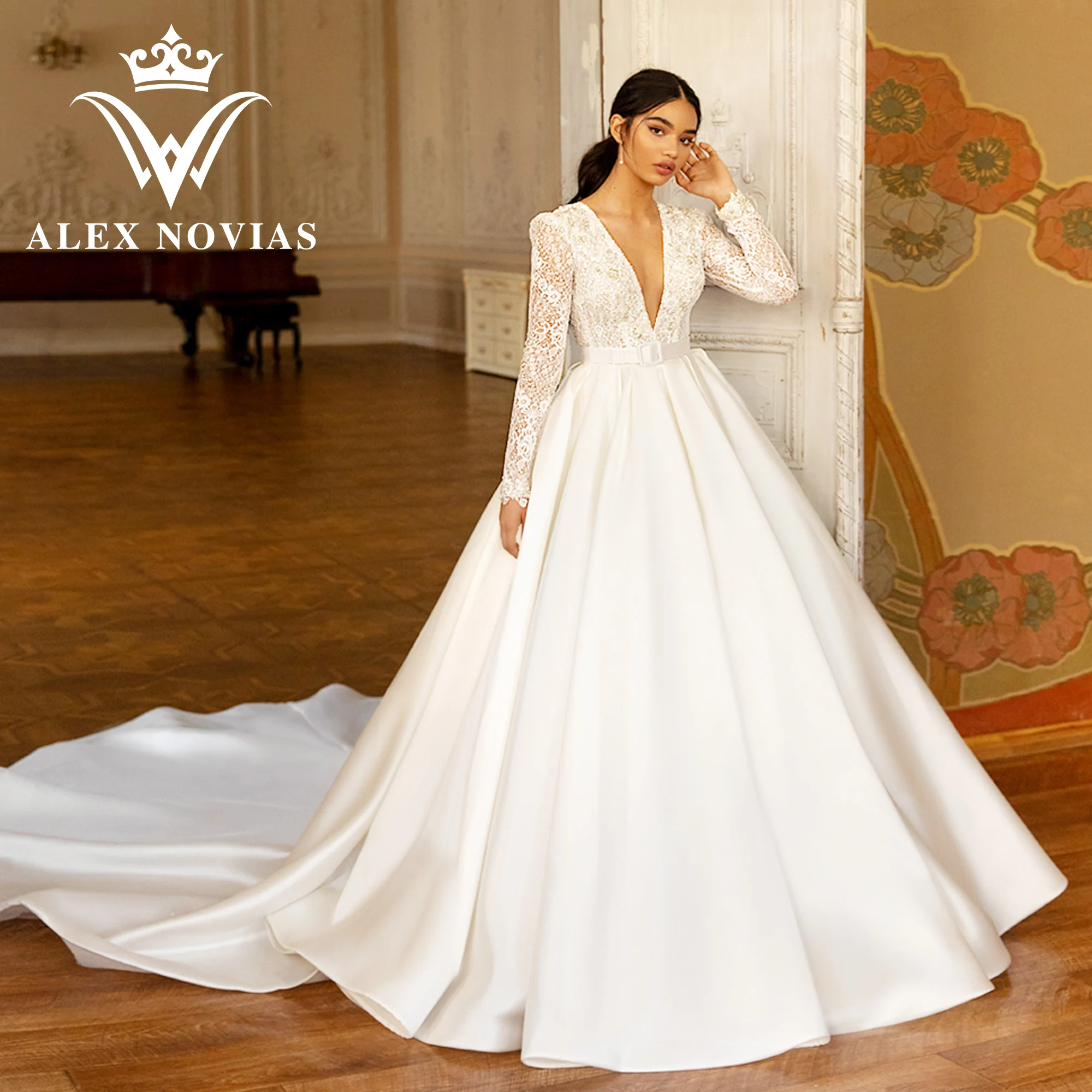 ALEX NOVIAS Satin A-Line Wedding Dress For Women 2023 Deep V-Neckline Appliques Belt Long Sleeve Wedding Gown Vestidos De Novia
ALEX NOVIAS Satin A-Line Wedding Dress For Women 2023 Deep V-Neckline Appliques Belt Long Sleeve Wedding Gown Vestidos De Novia