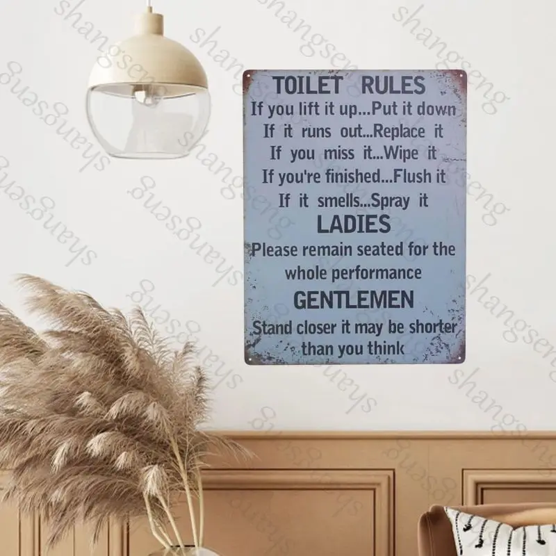 Vintage metal tin sign fun print poster art decoration suitable for bathroom toilet Bathroom rules
Vintage metal tin sign fun print poster art decoration suitable for bathroom toilet Bathroom rules