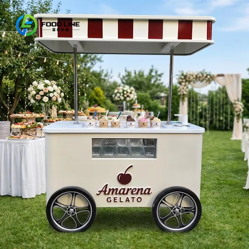 Custom Commercial Ice Cream Push Cart with Storage Shelves Mobile Ice Cream Serving Cart for Outdoor Events Party Catering
Custom Commercial Ice Cream Push Cart with Storage Shelves Mobile Ice Cream Serving Cart for Outdoor Events Party Catering