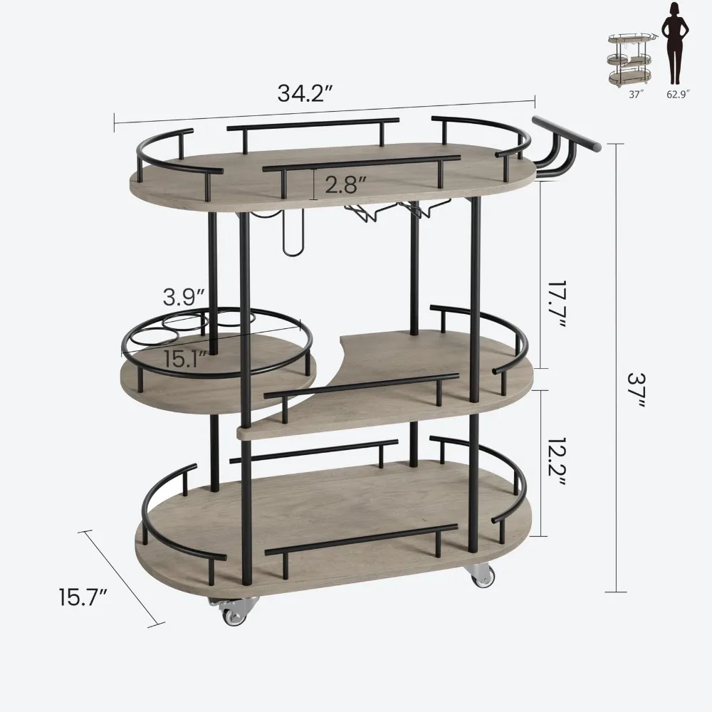 4-Tier Mobile Bar Cart with Wine Rack & Glass Holder - Heavy-Duty Rolling Cart Suitable for Kitchen, Dining Room, Living Room - Modern Black/Grey Storage Shelf with Wine Storage, Glass Display, Space-Saving Furniture for Entertaining
4-Tier Mobile Bar Cart with Wine Rack & Glass Holder - Heavy-Duty Rolling Cart Suitable for Kitchen, Dining Room, Living Room - Modern Black/Grey Storage Shelf with Wine Storage, Glass Display, Space-Saving Furniture for Entertaining