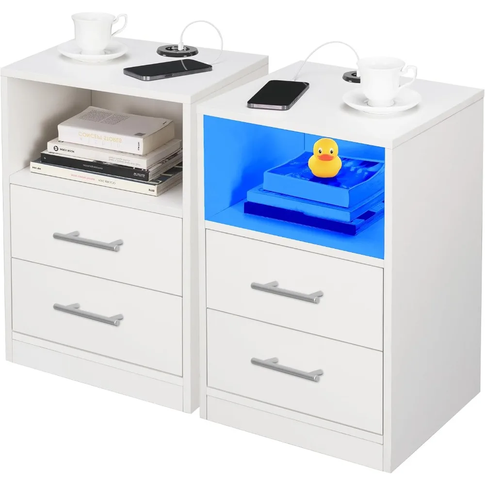 LED Nightstand with Charging Station - Modern End Table Bedside Table with 3 USB Ports, Wooden 2 Drawers & Open Storage
LED Nightstand with Charging Station - Modern End Table Bedside Table with 3 USB Ports, Wooden 2 Drawers & Open Storage
