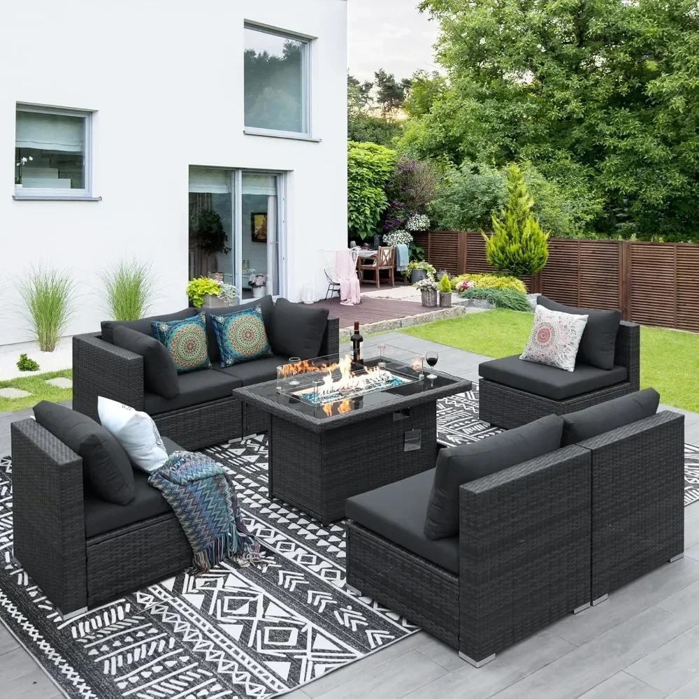 Patio Furniture Set with Propane Fire Pit Table Back Outdoor Sofa Conversations 7Piece Moden Deep Wide Seated Sectional Couch
Patio Furniture Set with Propane Fire Pit Table Back Outdoor Sofa Conversations 7Piece Moden Deep Wide Seated Sectional Couch