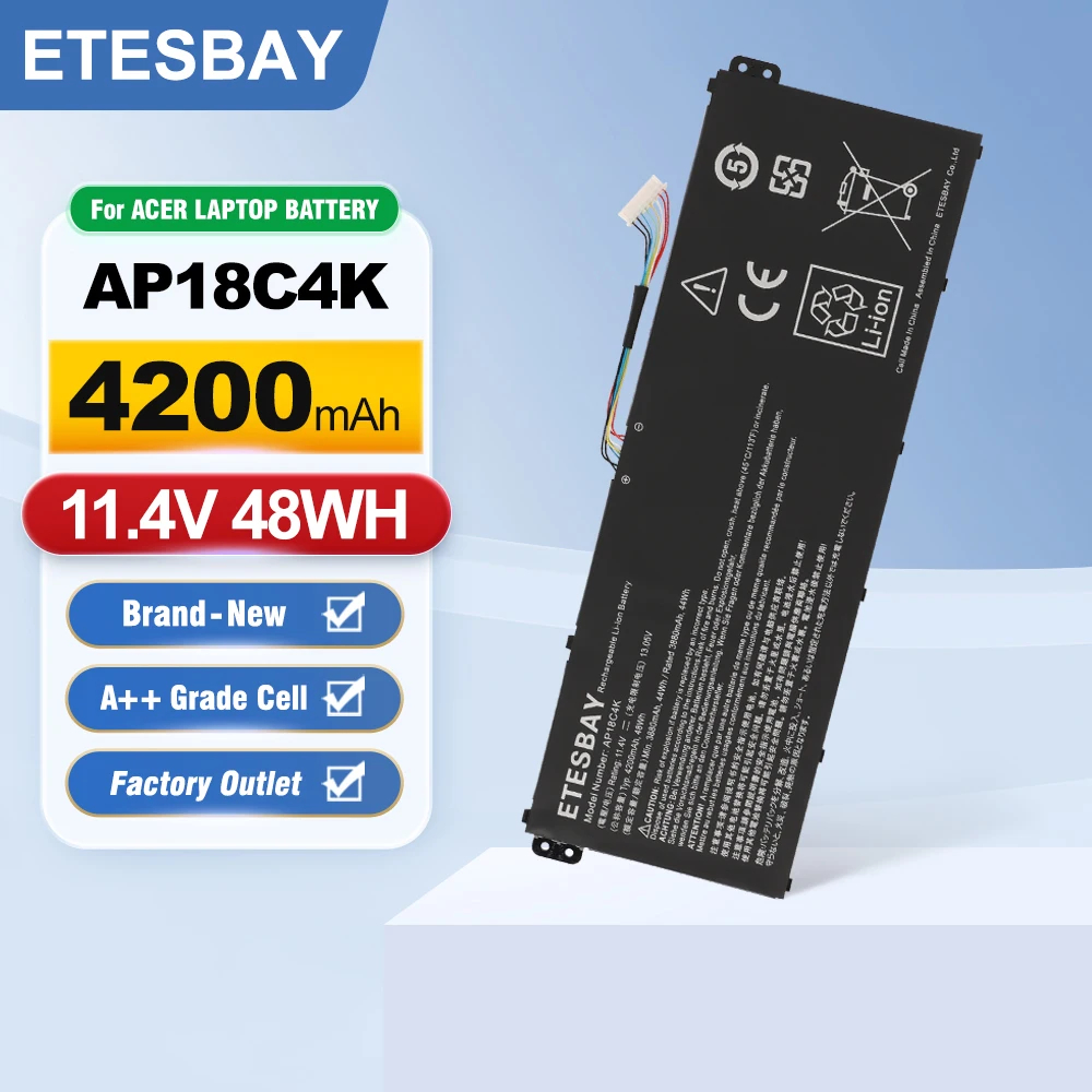 Аккумулятор для ноутбука ETESBAY AP18C4K, 48 Вт-ч, для Acer Aspire 5, задняя фотография
Аккумулятор для ноутбука ETESBAY AP18C4K, 48 Вт-ч, для Acer Aspire 5, задняя фотография