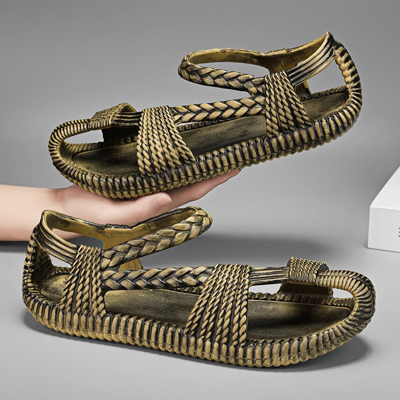Handcrafted Men's Roman Style Sandals Breathable Hollow out Design Soft Bottom Vintage Beach Slippers Comfortable EVA Material
Handcrafted Men's Roman Style Sandals Breathable Hollow out Design Soft Bottom Vintage Beach Slippers Comfortable EVA Material