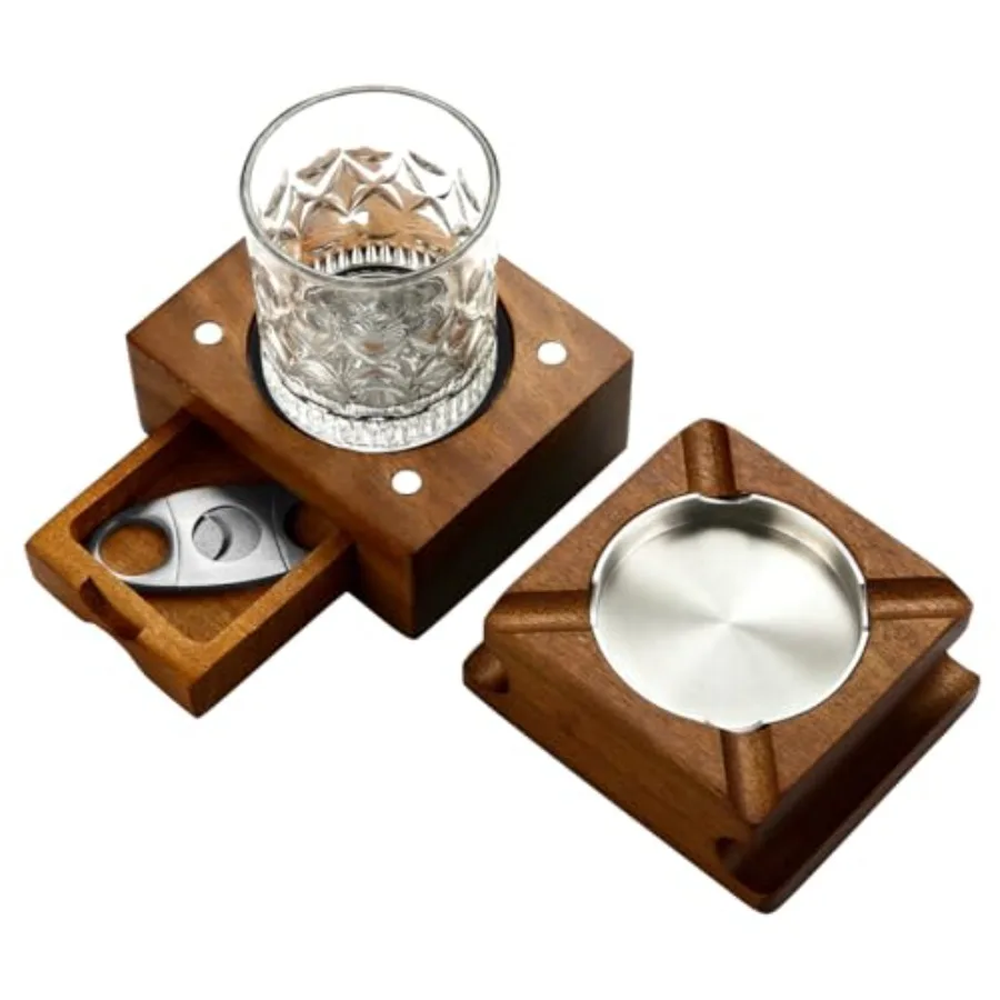 Premium Cigar Ashtray Gift Set for Men - Double Layer Solid Wood Tray with Whiskey Glass Cigar Cutter and Waterproof Coaster Co
Premium Cigar Ashtray Gift Set for Men - Double Layer Solid Wood Tray with Whiskey Glass Cigar Cutter and Waterproof Coaster Co