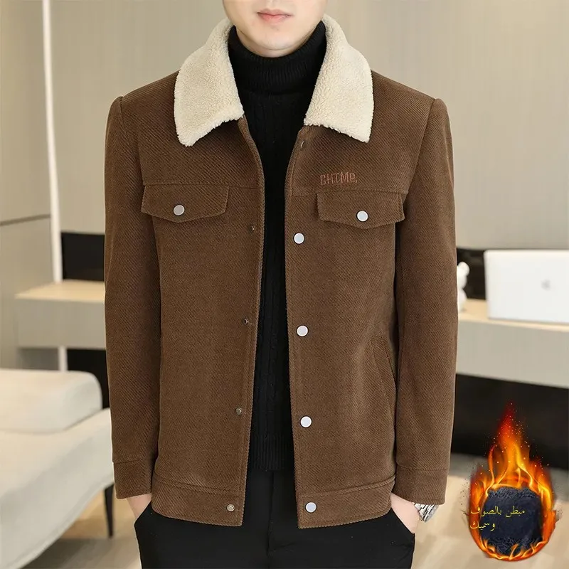 Men's Autumn Winter Flip Collar Jaet Pure Color with Fur Collar Lamb Velvet Woolen Coat Fce Lined Warm Middle-aged Coat
Men's Autumn Winter Flip Collar Jaet Pure Color with Fur Collar Lamb Velvet Woolen Coat Fce Lined Warm Middle-aged Coat