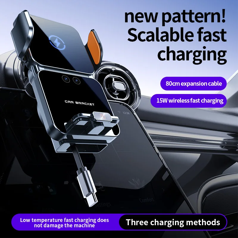 15W Qi2 Retractable Cable Wireless Car Charger with Built‑in Battery–IR Auto Clamp, 3‑in‑1 Charging, 360° Rot for iPhone&Android
15W Qi2 Retractable Cable Wireless Car Charger with Built‑in Battery–IR Auto Clamp, 3‑in‑1 Charging, 360° Rot for iPhone&Android