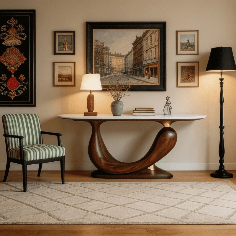 Irregular entryway table, solid wood entrance view table, modern villa entryway table
Irregular entryway table, solid wood entrance view table, modern villa entryway table