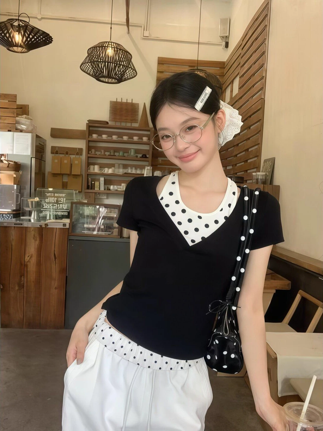 Summer New Style Hot Girl Polka Dot Color Block Neck Hanging Vest Short Sleeve Shirt Two Piece Set Simple Match All over Print
Summer New Style Hot Girl Polka Dot Color Block Neck Hanging Vest Short Sleeve Shirt Two Piece Set Simple Match All over Print