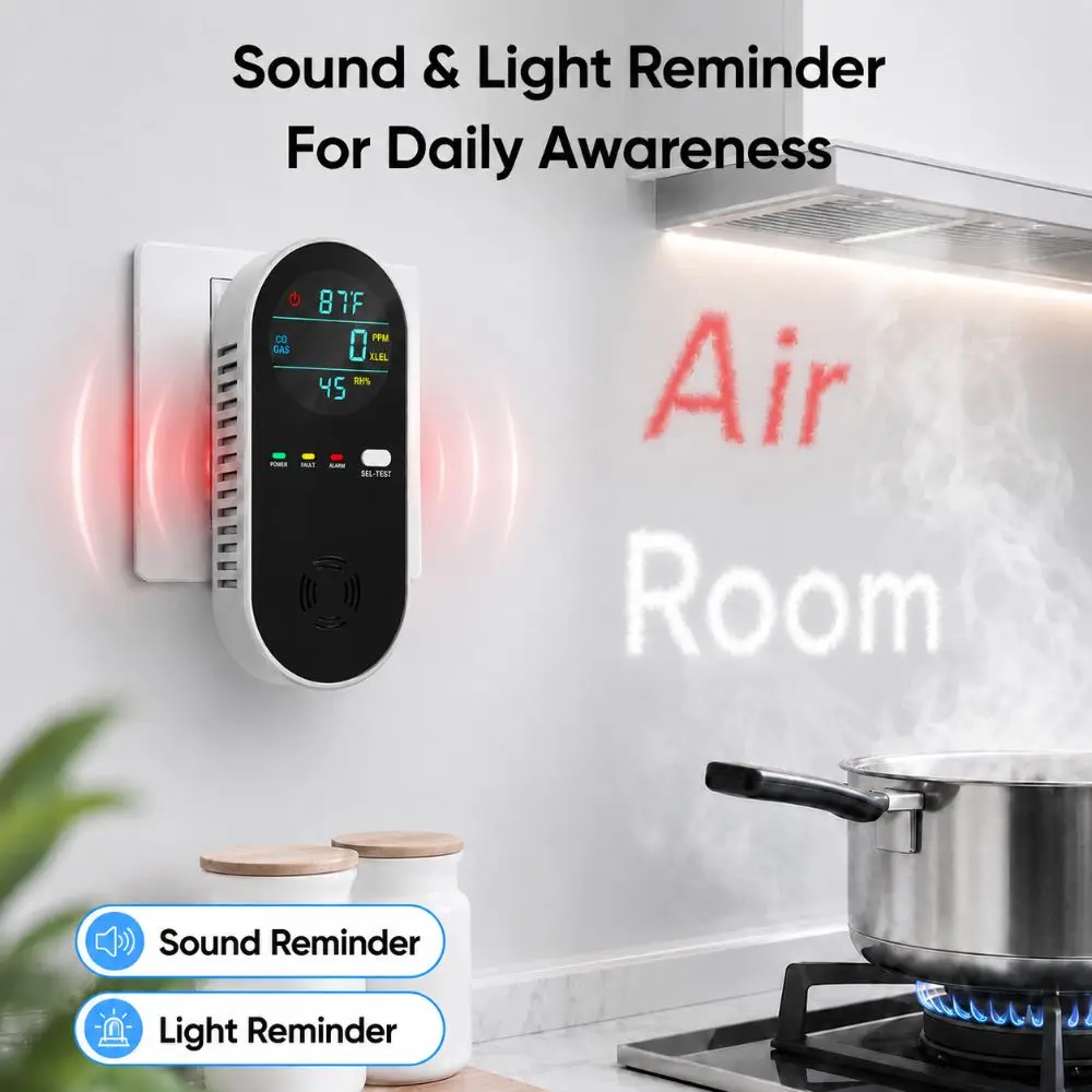 4 in 1 LED Display Gas Detector Multi-functional Plug In CO Sensor Safety Alarm Air Quality Meters Basement
4 in 1 LED Display Gas Detector Multi-functional Plug In CO Sensor Safety Alarm Air Quality Meters Basement