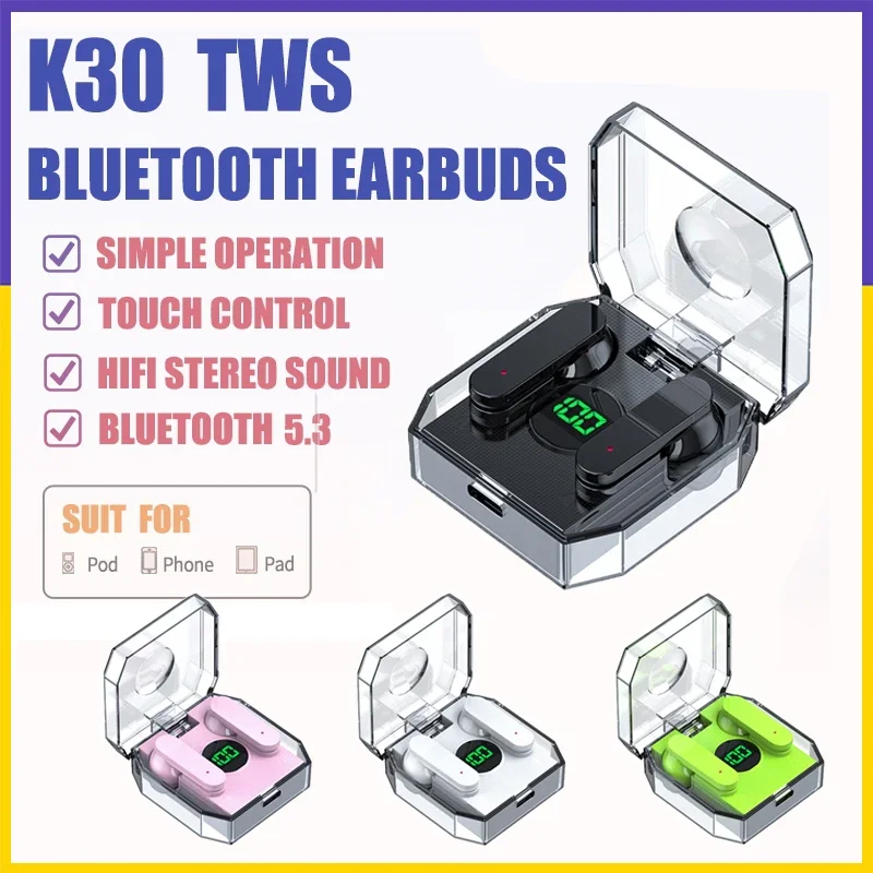 【Fast Ship】Transparent K30 Wireless Bluetooth Earbuds HiFi Music Earphones with Mic Headphone Sports Waterproof Headsets
【Fast Ship】Transparent K30 Wireless Bluetooth Earbuds HiFi Music Earphones with Mic Headphone Sports Waterproof Headsets