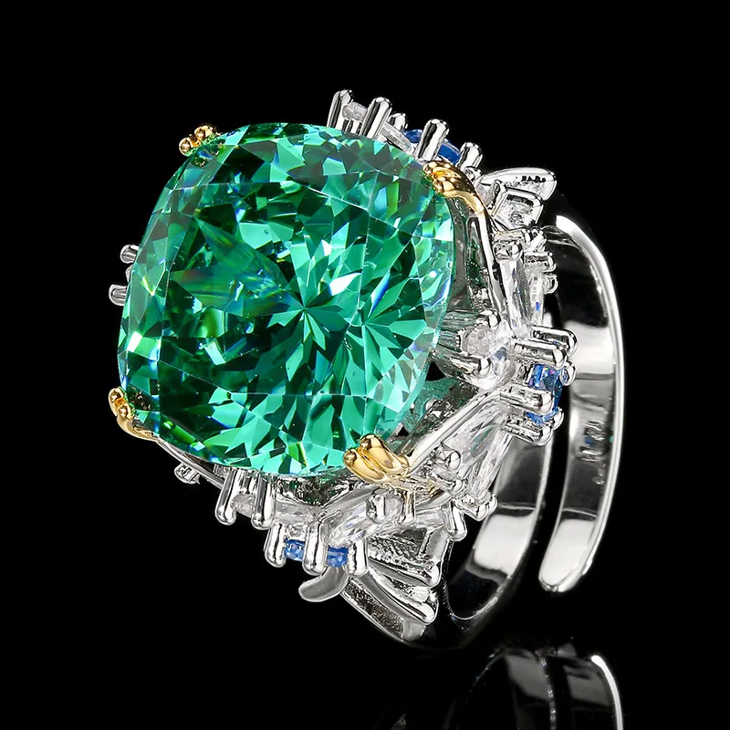 15mm Large Emerald Green Cushion Cut Adjustable Ring Gold Accented with Blue Clear CZ Luxury Cocktail Statement Women Jewelry
15mm Large Emerald Green Cushion Cut Adjustable Ring Gold Accented with Blue Clear CZ Luxury Cocktail Statement Women Jewelry