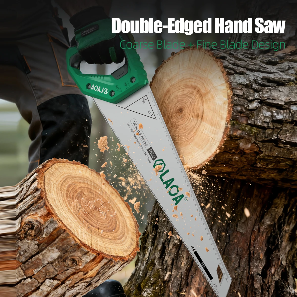 LAOA Double-Edged Hand Saw SK5 Steel Coarse & Fine Blade with Scale Markings & 45°/90° Angle Indicator for Wood PVC Pruning
LAOA Double-Edged Hand Saw SK5 Steel Coarse & Fine Blade with Scale Markings & 45°/90° Angle Indicator for Wood PVC Pruning