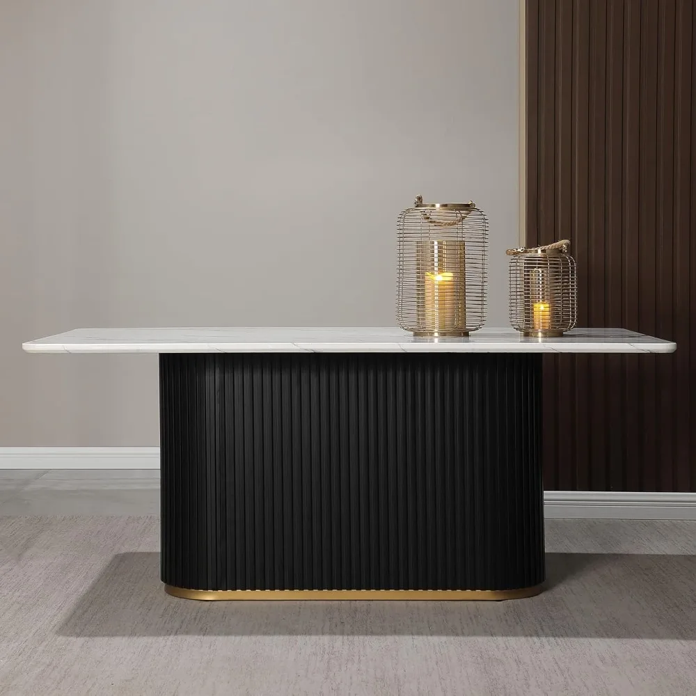 Morden Fort Modern Dining Table for 4-6, 70" Faux Marble Dining Table with Black Fluted Pedestal and Gold Trim for Ktichen
Morden Fort Modern Dining Table for 4-6, 70" Faux Marble Dining Table with Black Fluted Pedestal and Gold Trim for Ktichen