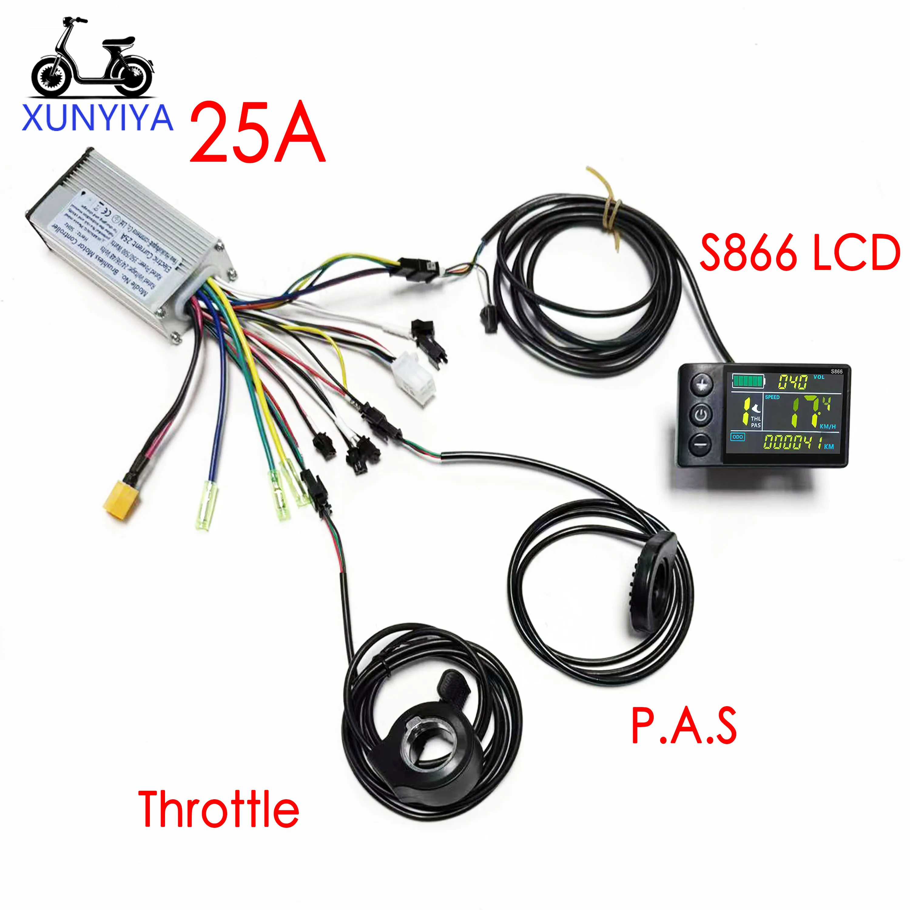 25A sine wave Controller 24V/36V/48V 350W Brushless Motor with S866 LCD Display PAS 12 magnets Throttle kit for E-bicycle repair
25A sine wave Controller 24V/36V/48V 350W Brushless Motor with S866 LCD Display PAS 12 magnets Throttle kit for E-bicycle repair