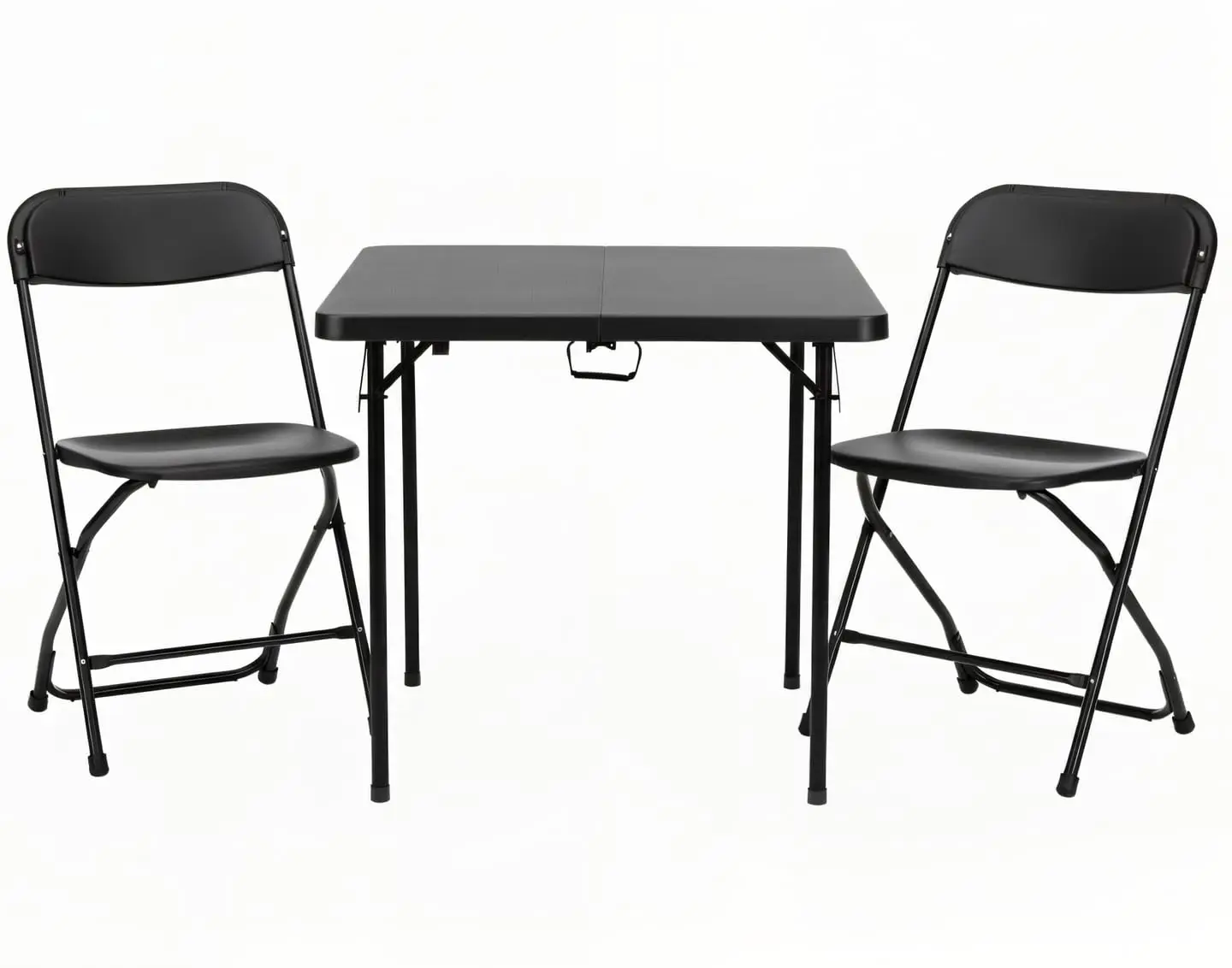 3 Piece Folding Table And Chairs Set 34 Inch Square Black Bi-Fold Table 2 Adult Chairs For Games Parties Home Outdoor
3 Piece Folding Table And Chairs Set 34 Inch Square Black Bi-Fold Table 2 Adult Chairs For Games Parties Home Outdoor