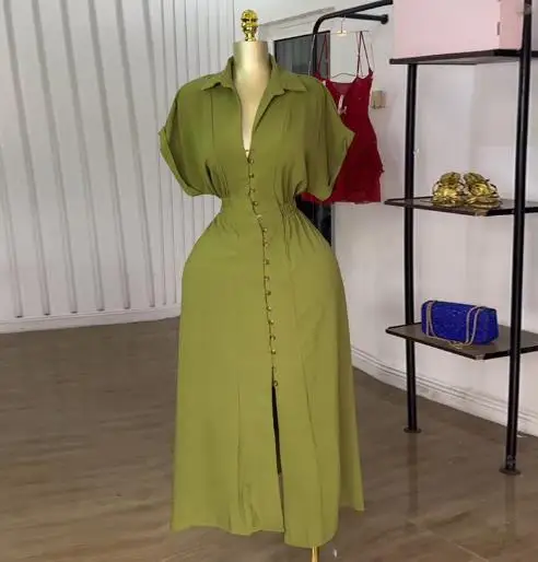 Women's clothing 2025 summer new fashion lapel short sleeved single breasted waist cinched slit shirt dress
Women's clothing 2025 summer new fashion lapel short sleeved single breasted waist cinched slit shirt dress