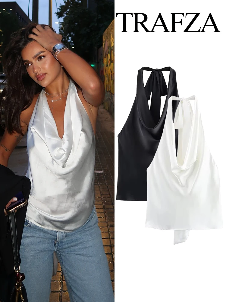 TRAFZA Women's New Fashion Tops Solid Sleeveless Backless Bow Lace-Up Decoration Female Summer Sexy Slim Short Top 2 Color
TRAFZA Women's New Fashion Tops Solid Sleeveless Backless Bow Lace-Up Decoration Female Summer Sexy Slim Short Top 2 Color