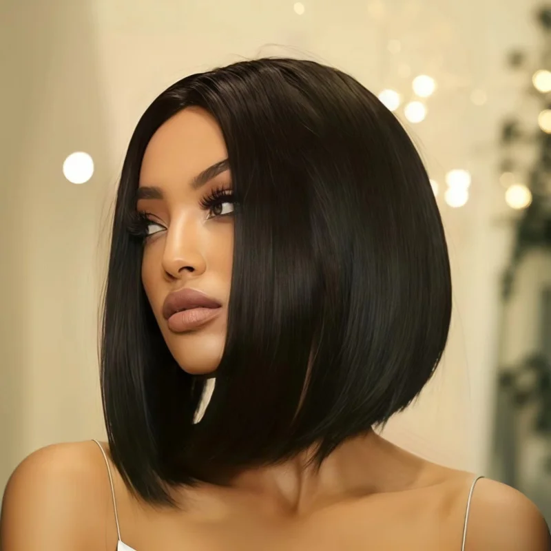 Lace , African black short , bob cut, middle parting, voluminous hair, synthetic fiber wig
Lace , African black short , bob cut, middle parting, voluminous hair, synthetic fiber wig