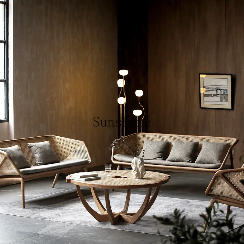 Rattan sofa medieval simple living room casual solid wood sofa chair combination
Rattan sofa medieval simple living room casual solid wood sofa chair combination
