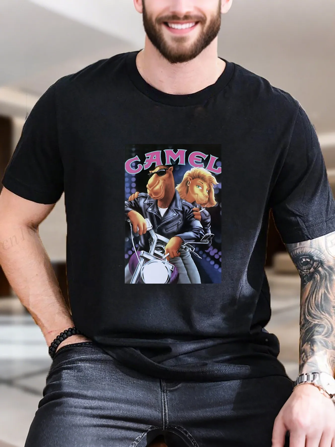 Men's Printed Short Sleeve T-Shirt - Soft Cotton, Giraffe Motorcycle Graphic, Trendy Casual Tee for Summer, Breathable & Comfortable
Men's Printed Short Sleeve T-Shirt - Soft Cotton, Giraffe Motorcycle Graphic, Trendy Casual Tee for Summer, Breathable & Comfortable