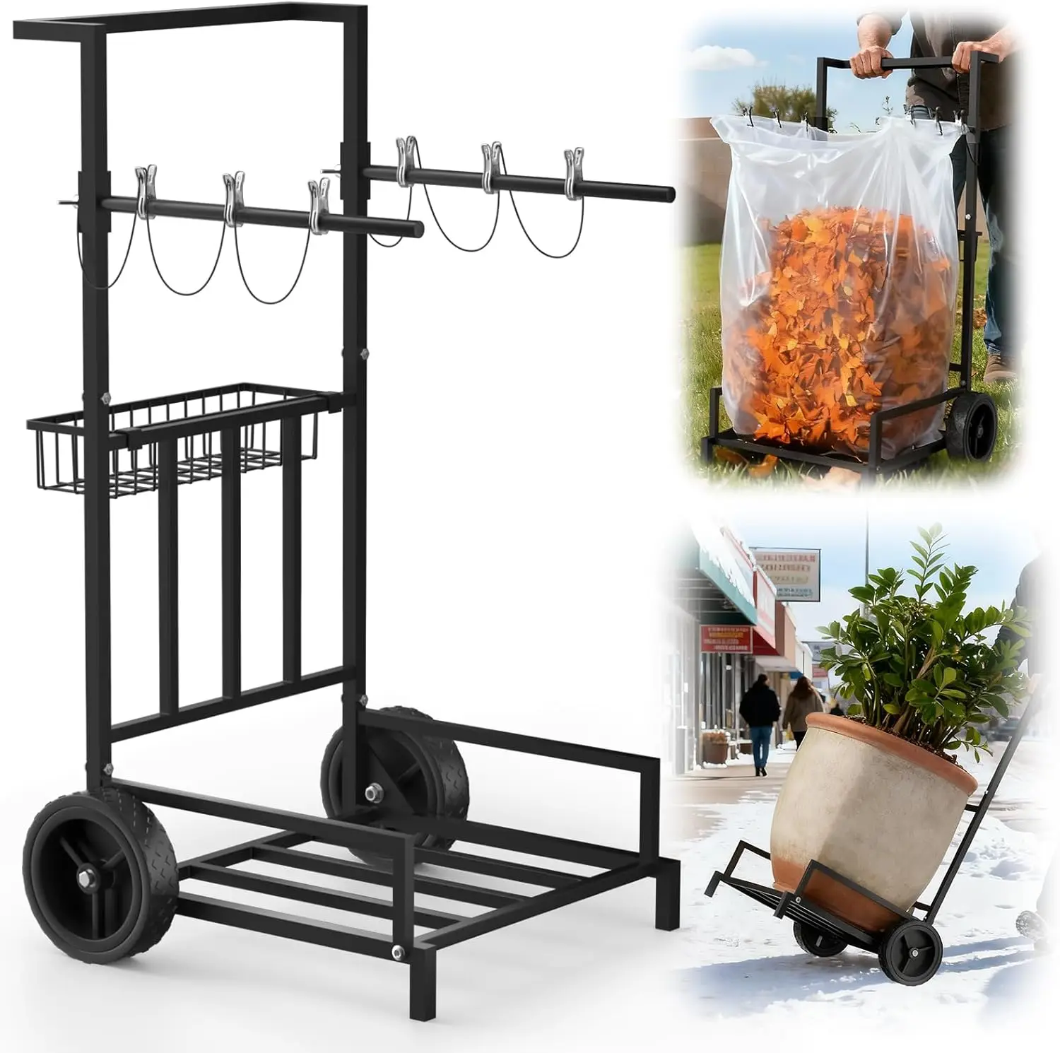 2-in-1 Leaf Bag Holder Cart & Hand Truck, Heavy Duty Garden Trash Bag Stand with 7" All-Terrain Wheels, 200lbs Capacity, Anti-Loss Clips & Utility Basket
2-in-1 Leaf Bag Holder Cart & Hand Truck, Heavy Duty Garden Trash Bag Stand with 7" All-Terrain Wheels, 200lbs Capacity, Anti-Loss Clips & Utility Basket