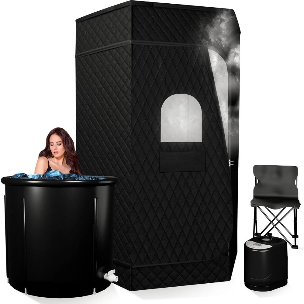 Spacious Portable Sauna Box with Cold Plunge Tub, Portable Steam Sauna Tent with 3L Steamer, Fast Heating with 9 Levels, Chair
Spacious Portable Sauna Box with Cold Plunge Tub, Portable Steam Sauna Tent with 3L Steamer, Fast Heating with 9 Levels, Chair