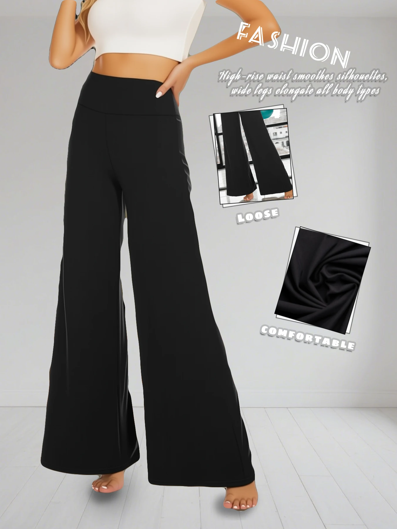Женские широкие брюки с высокой талией, удобные брюки из эластичной ткани, свободные брюки, гладкие силуэты, повседневная мода
Женские широкие брюки с высокой талией, удобные брюки из эластичной ткани, свободные брюки, гладкие силуэты, повседневная мода