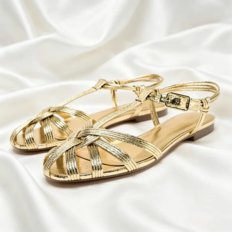 Sexy Gold Flat Sandals Women Fashion Hollow Narrow Band Gladiator Sandal Elegant Ankle Buckle Beach Shoe Comfortable Women Shoes
Sexy Gold Flat Sandals Women Fashion Hollow Narrow Band Gladiator Sandal Elegant Ankle Buckle Beach Shoe Comfortable Women Shoes